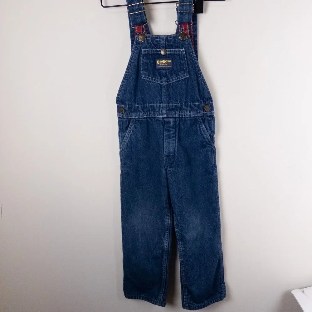 Vintage OshKosh B'Gosh 80s 3-Piece Overalls Knit Sweater Shirt Set Plaid Red 4T‎
